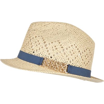 Cream straw trilby hat